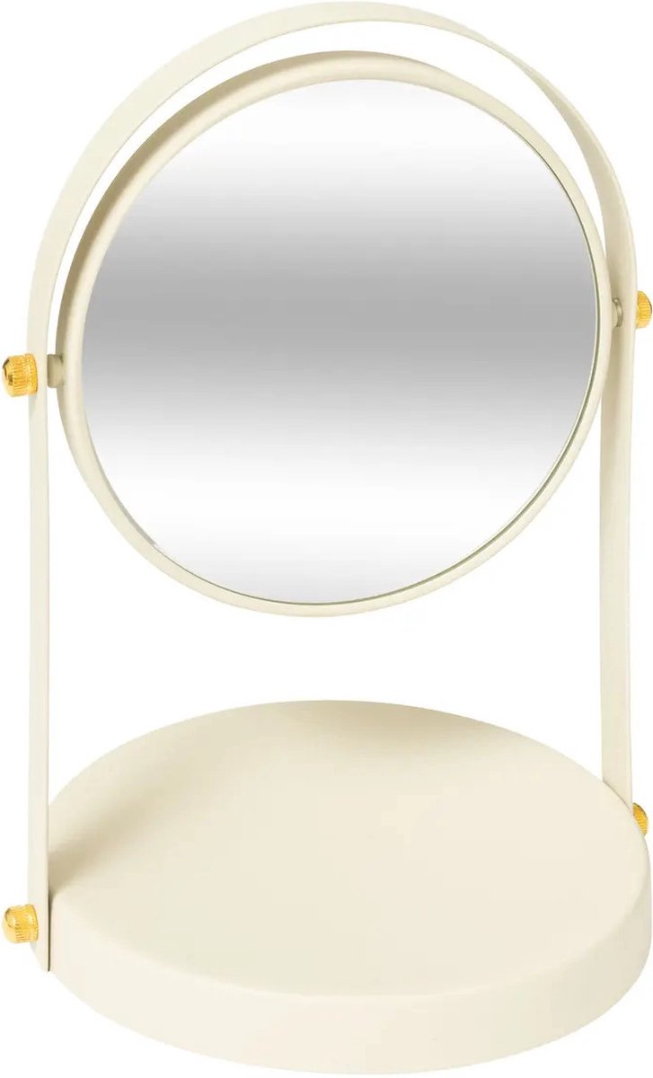 5Five Make-up spiegel met standaard - 18 x 26 cm - metaal - ivoor wit - badkamer / kaptafel - draaibaar