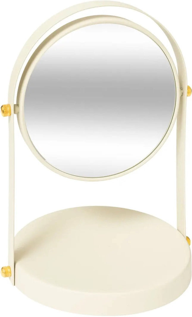 5Five Miroir de maquillage avec support - 18 x 26 cm - métal - blanc ivoire - salle de bain / coiffeuse - rotatif