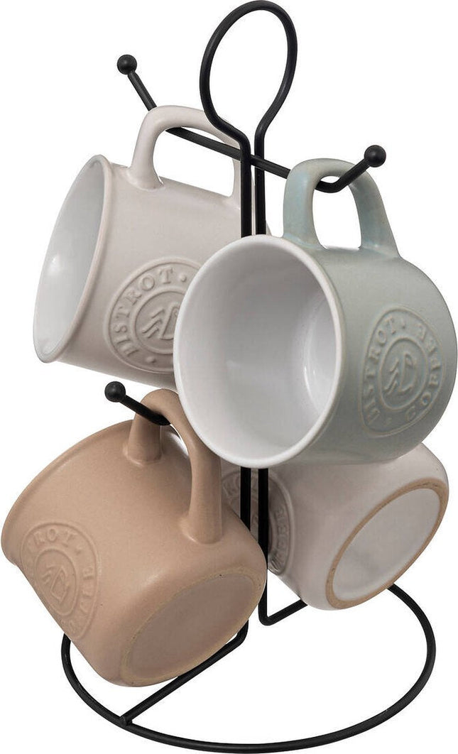 Set van 4 keramische bekers LEO op metalen rek – 140 ml, pastelkleuren