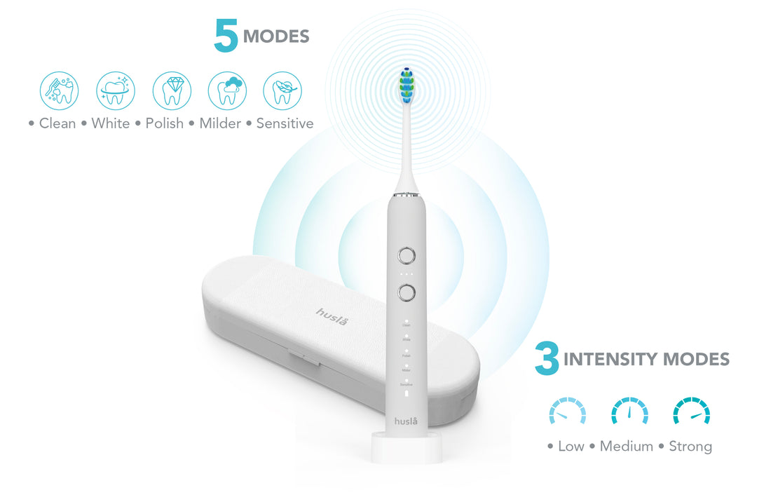 Brosse à dents sonique Husla Medic Cube – 5 modes de brossage – 3 intensités – Inclut 3 têtes de brosse, étui de voyage & chargeur