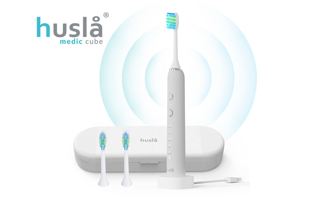 Husla Medic Cube Sonic Toothbrush – 5 Brushing Modes – 3 Intensities – Includes 3 Brush Heads, Travel Case & Charger