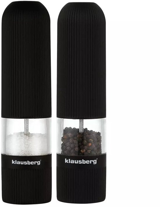 Klausberg KB7574 elektrische peper- en zoutmolen – set van 2, mat zwart