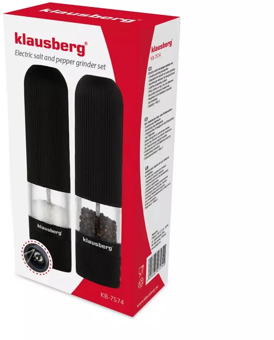 Klausberg KB7574 elektrische peper- en zoutmolen – set van 2, mat zwart – foto 2