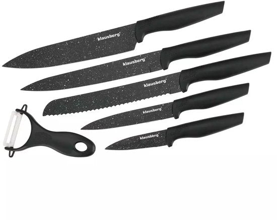Klausberg KB7613 keukenmessenset 6-delig – marmerlook, rvs, met opbergbox