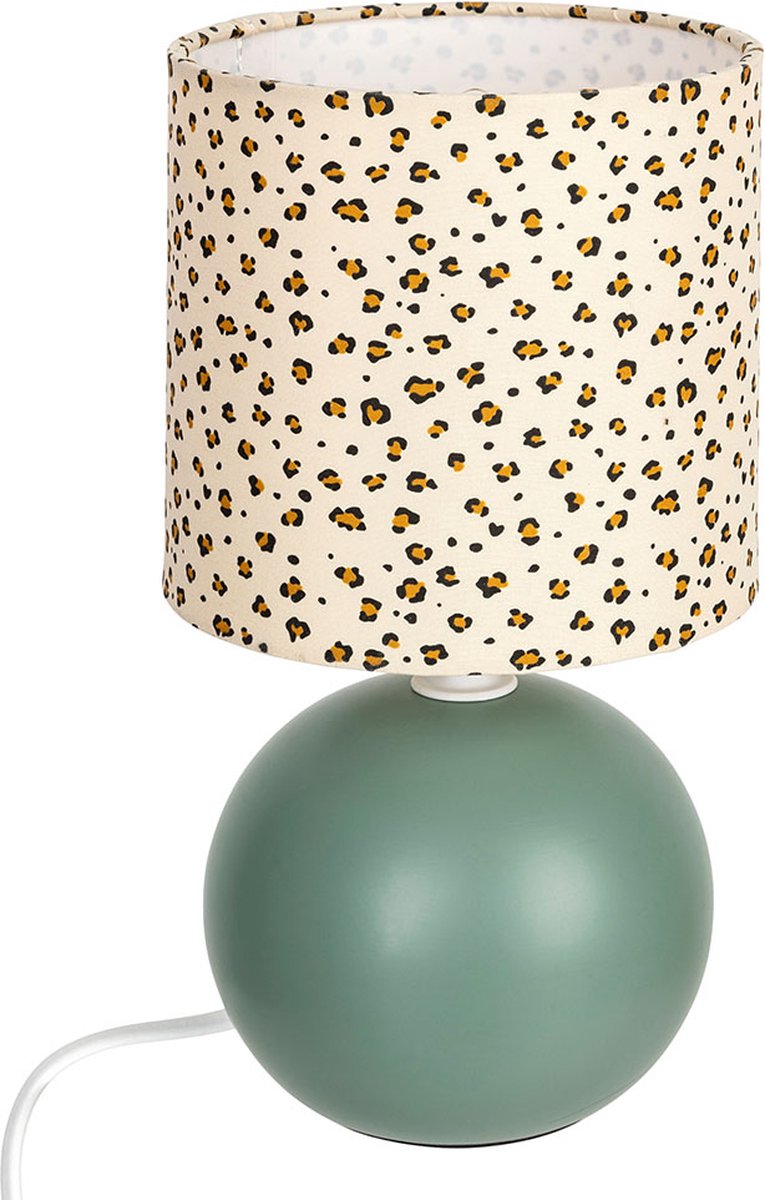 Atmosphera Kids tafellamp Timéo – bollamp luipaard groen, E14, Ø 13 cm