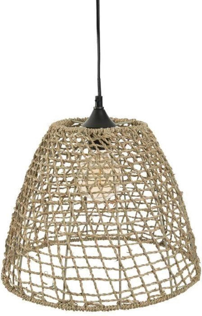 Hanglamp kegel van rotan – beige, Ø 35 cm, zwarte zeegraskabel