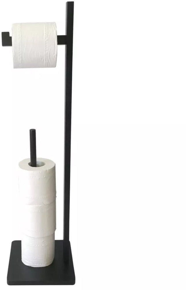 Kinghoff toiletrolhouder staand voor 5 rollen – bamboe, zwart, 71 cm hoog