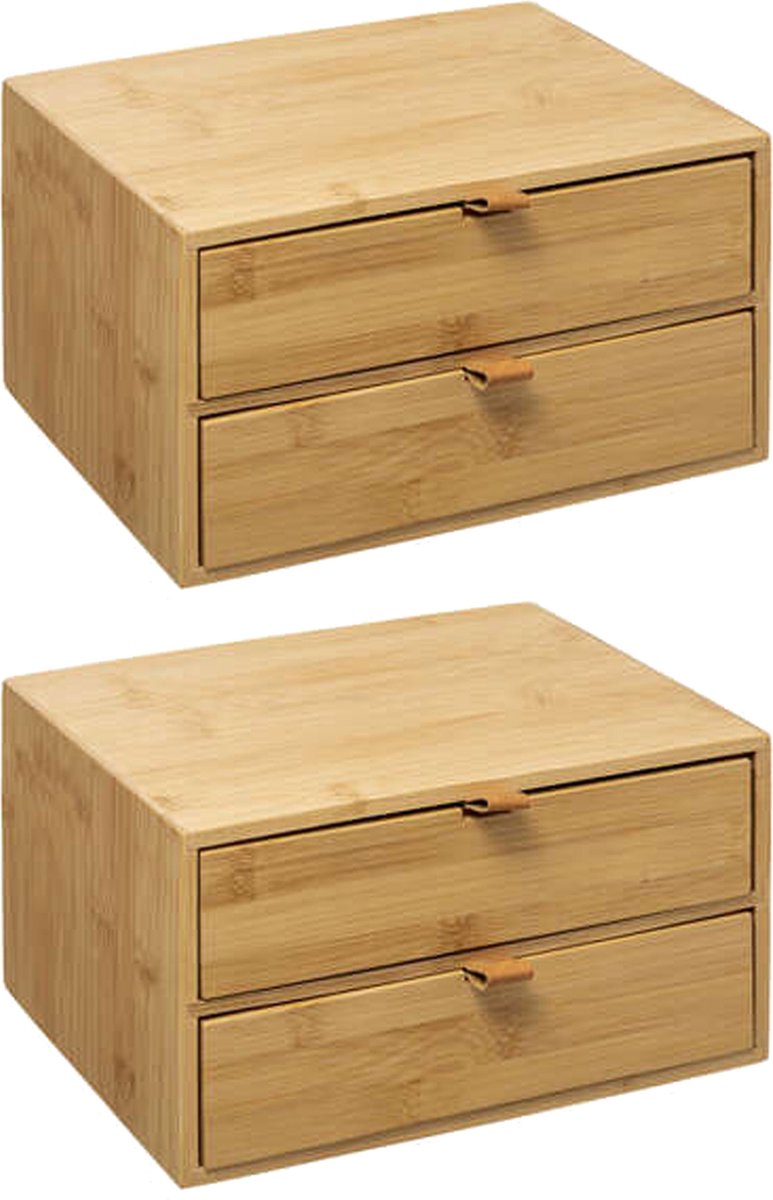 5Five ladeblokje met 2 lades, set van 2 – bamboe, lichtbruin, 25 x 14 x 20 cm