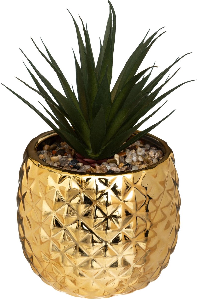Plante artificielle ananas Atmosphera avec pot doré OU pot blanc OU pot noir - H21 cm - Plante - Petite plante d'intérieur