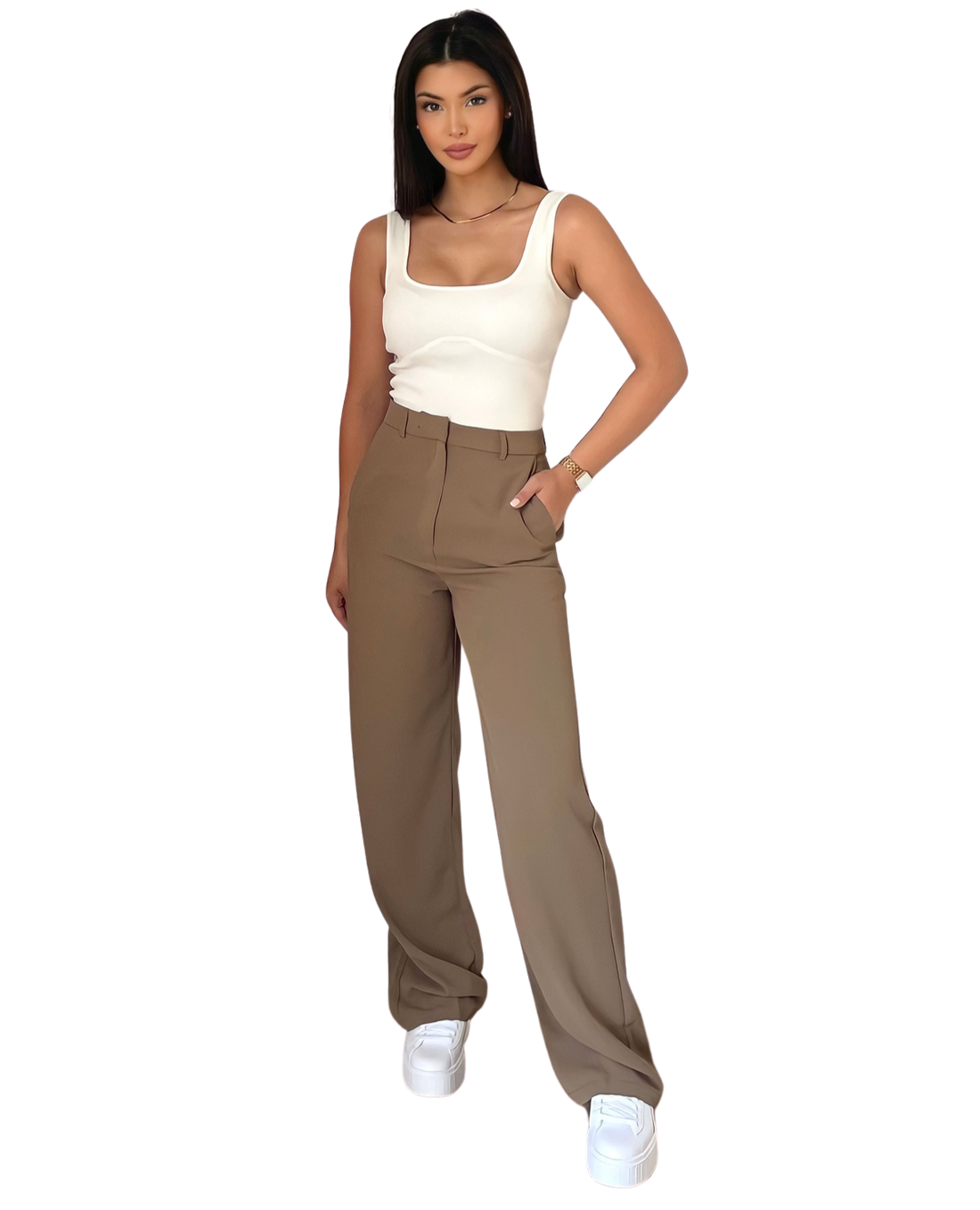 Basic wide leg broek dames – zwart, taupe of olijfgroen, XS t/m XL – foto 9