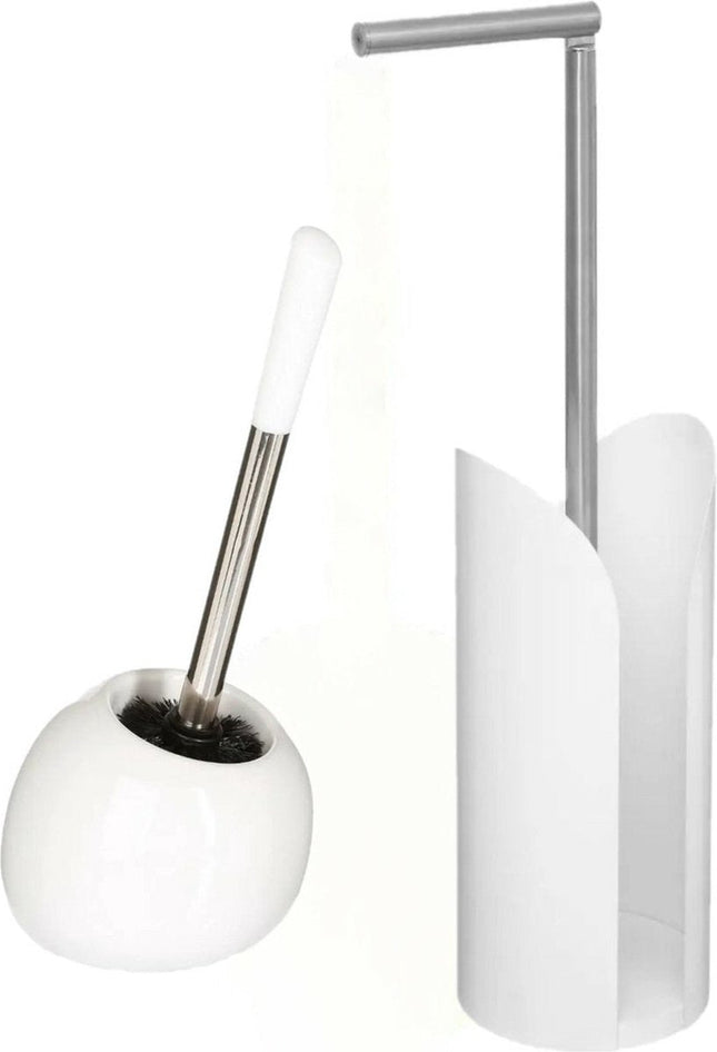 5Five toiletborstel met houder en staande toiletrolhouder – set, wit