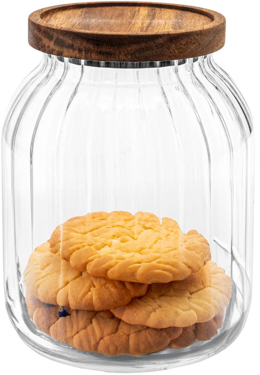 5Five voorraadpot van glas met acaciahouten deksel – 2 liter, 13 x 18 cm