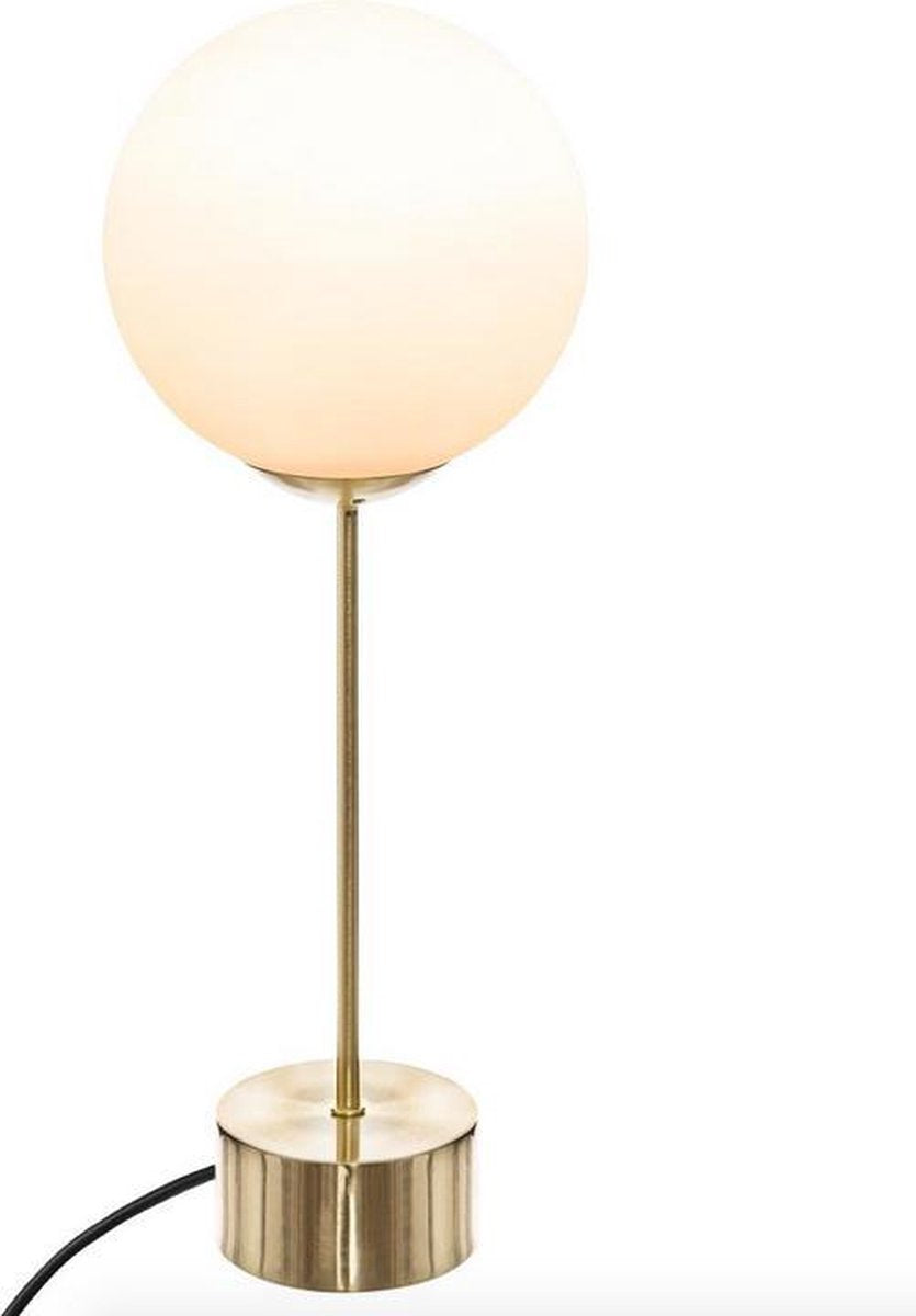 Design tafellamp goud met witte glasbol hoogte 43 cm