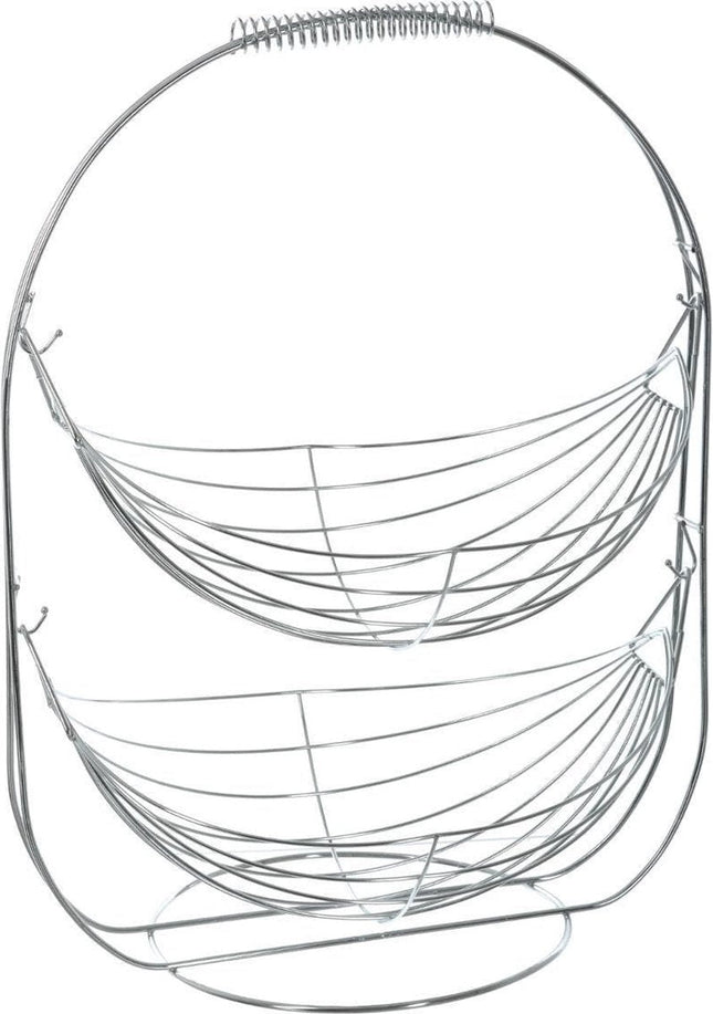 Secret de Gourmet dubbele etagère fruitschaal – rond, zilver metaal, 46 cm