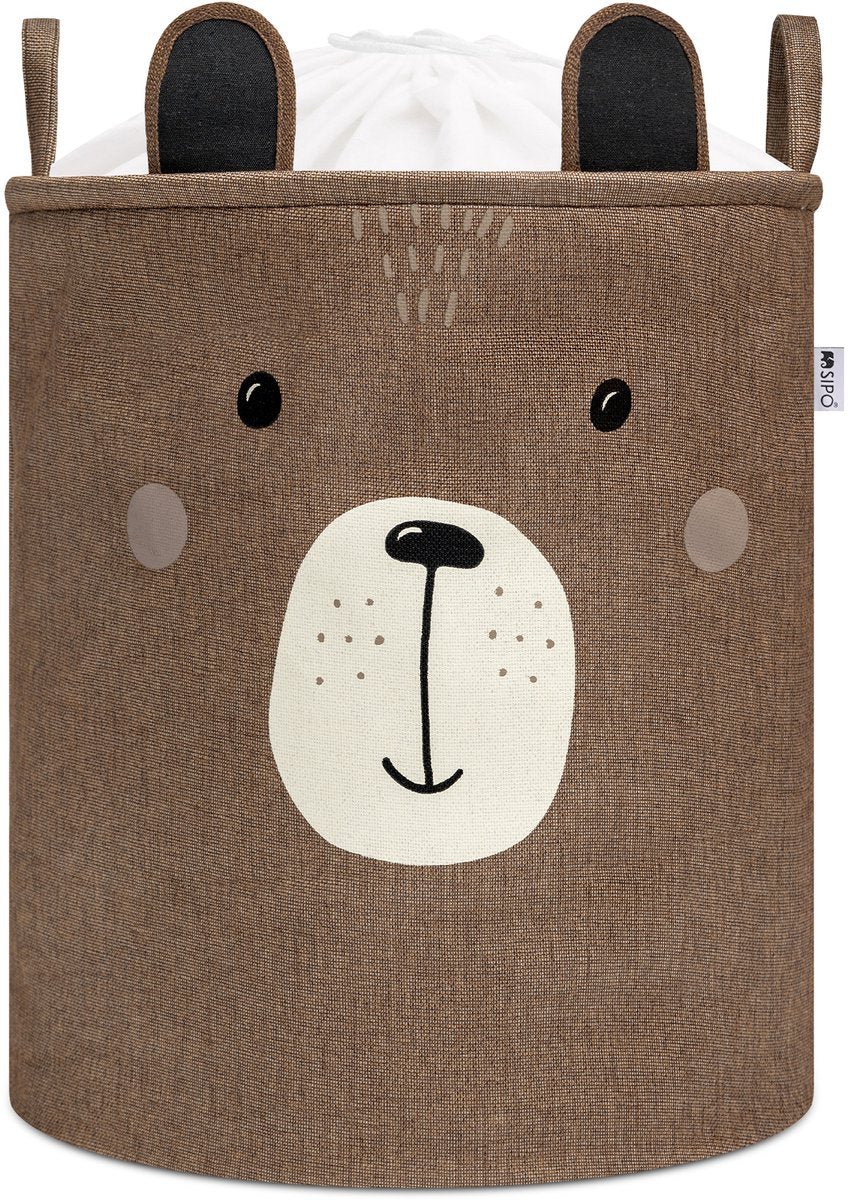 Bruine Beer Hoofd - Speelgoedopbergmand - XXL Waterdichte Opbergbox - Polyester Kist - 63 Liter - 40 x 40 x 50 cm - Speelgoedmand - Wasmand - Sipo