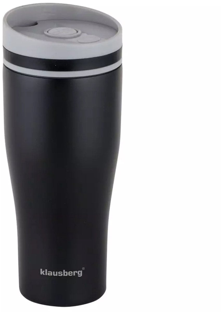 Klausberg thermische mok KB-7617, 380 ml – RVS met klikdeksel, zwart