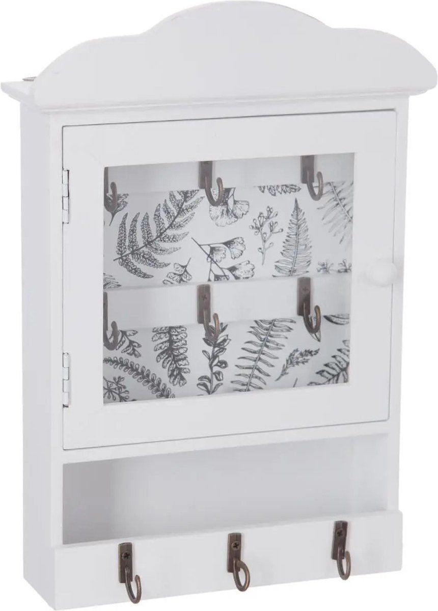 Atmosphera sleutelkastje wit van MDF en glas – voor 9 sleutels, 20 x 28,5 cm