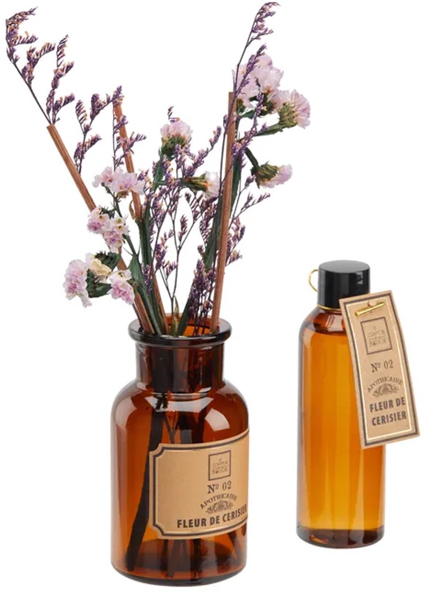 Geurdiffuser Bois Ambré met gedroogde bloemen – geurstokjes, 100 ml