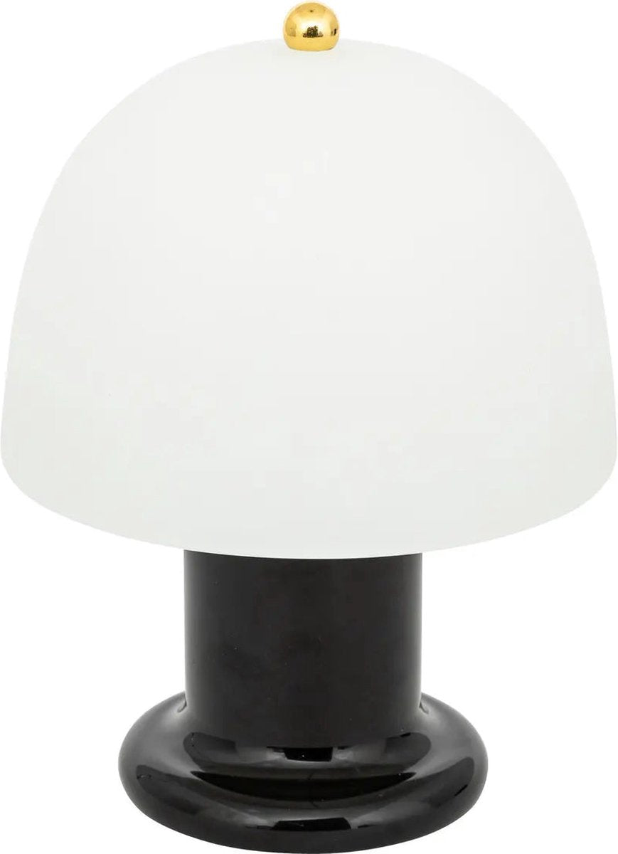 Atmosphera LED tafellamp op batterijen – glazen kap, zwart, Ø 16 x 21 cm