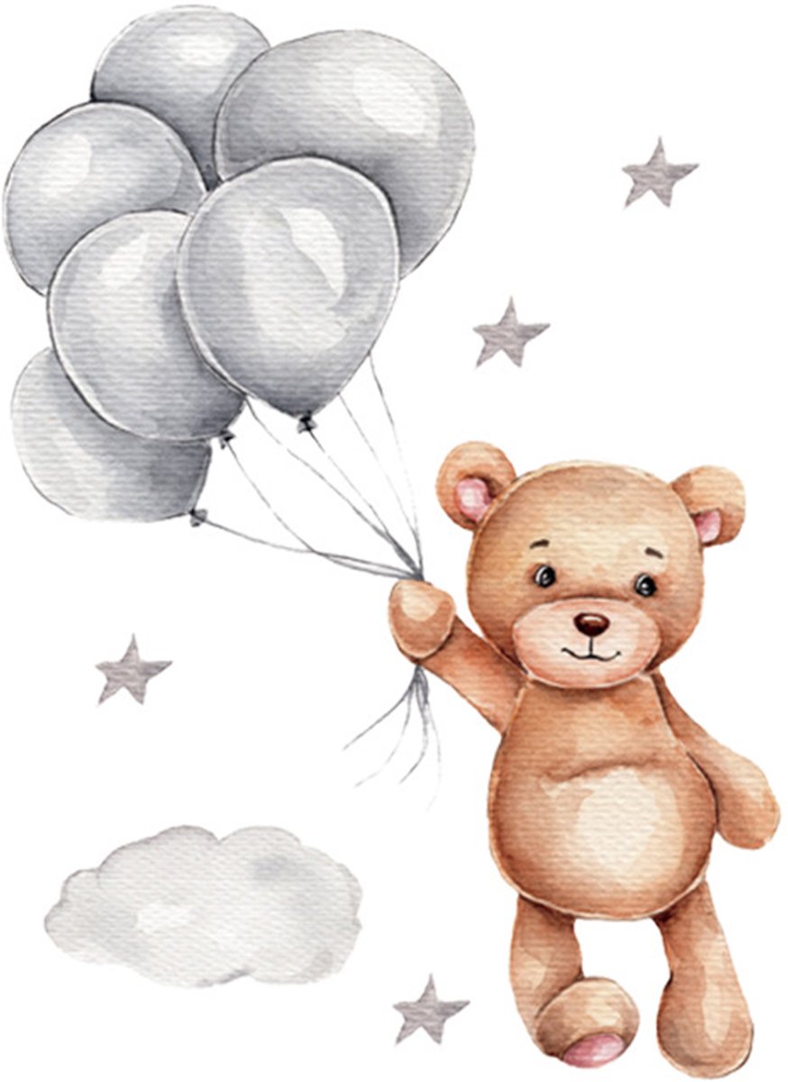 Sipo wandsticker beer met ballonnen – kinderkamer muurdecoratie, 67 x 50 cm