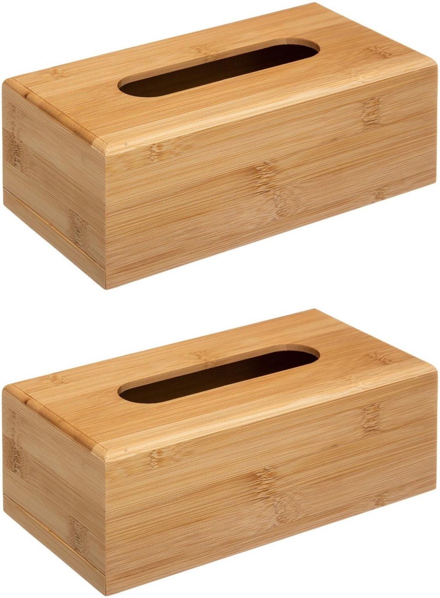 5Five houten tissuebox van bamboe – set van 2, bruin, 25 x 13 x 8,5 cm