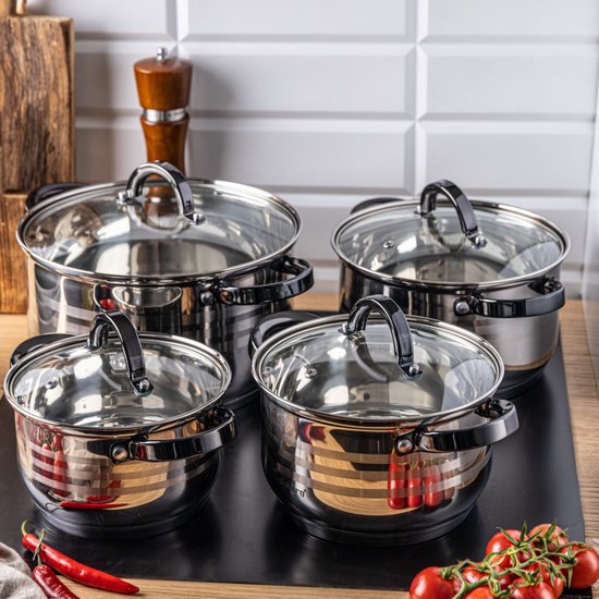 Klausberg 7701 - 8-piece cookware set - cooking pots - 16-18-20-24 cm - with lids Graphite