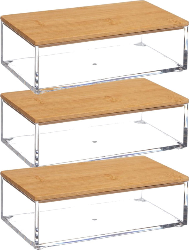 5Five organizer voor nagellak, make-up en sieraden – set van 3, bamboe deksel