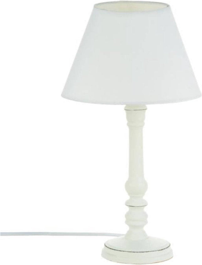 Tafellamp wit hout met witte stoffen kap – landelijke stijl, Ø 20 cm