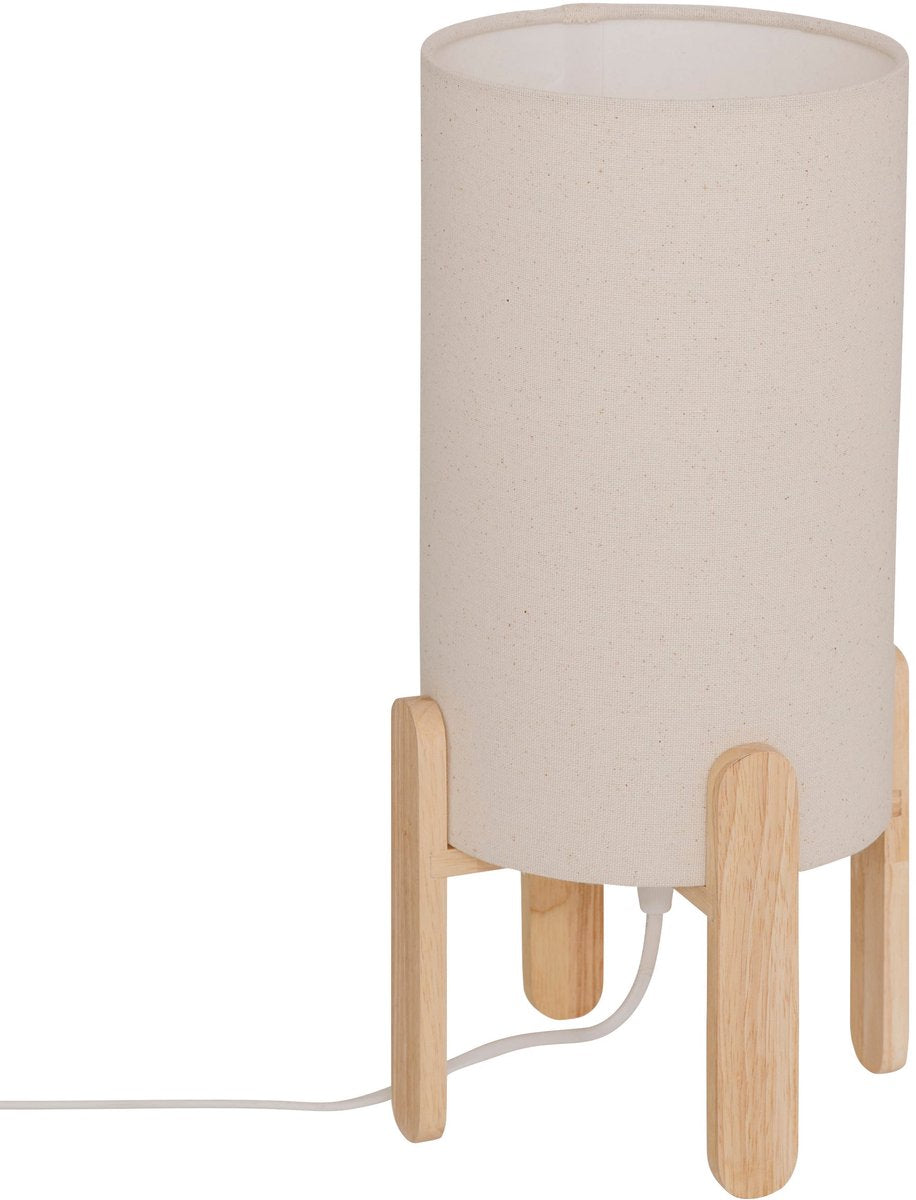 Atmosphera Rafa tafellamp beige – houten voet en stoffen kap, Ø 18 x 37 cm
