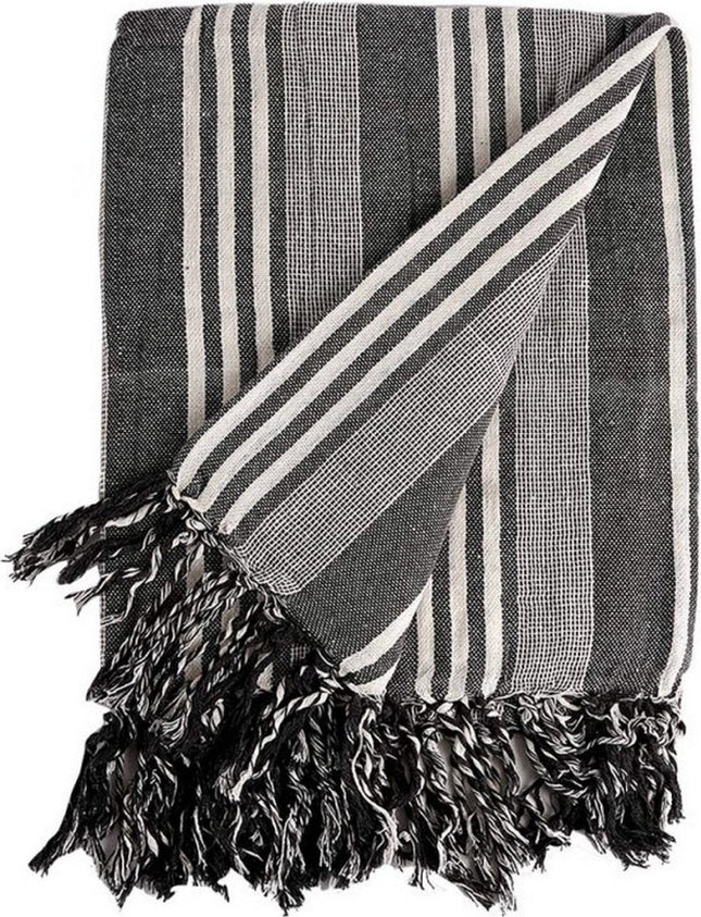 Multifunctionele sjaal met strepen – wit en grijs, 205 x 235 cm