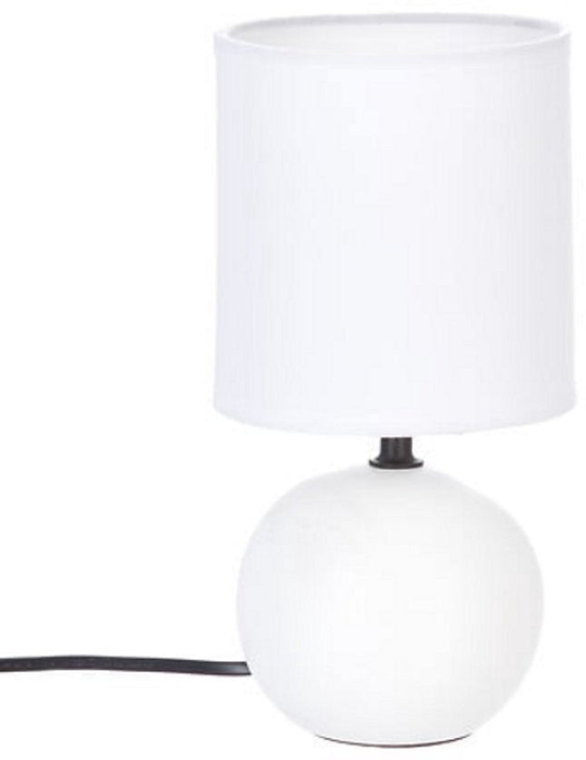 Witte keramische ball tafellamp met stoffen kap – E14, Ø 13 x 25 cm