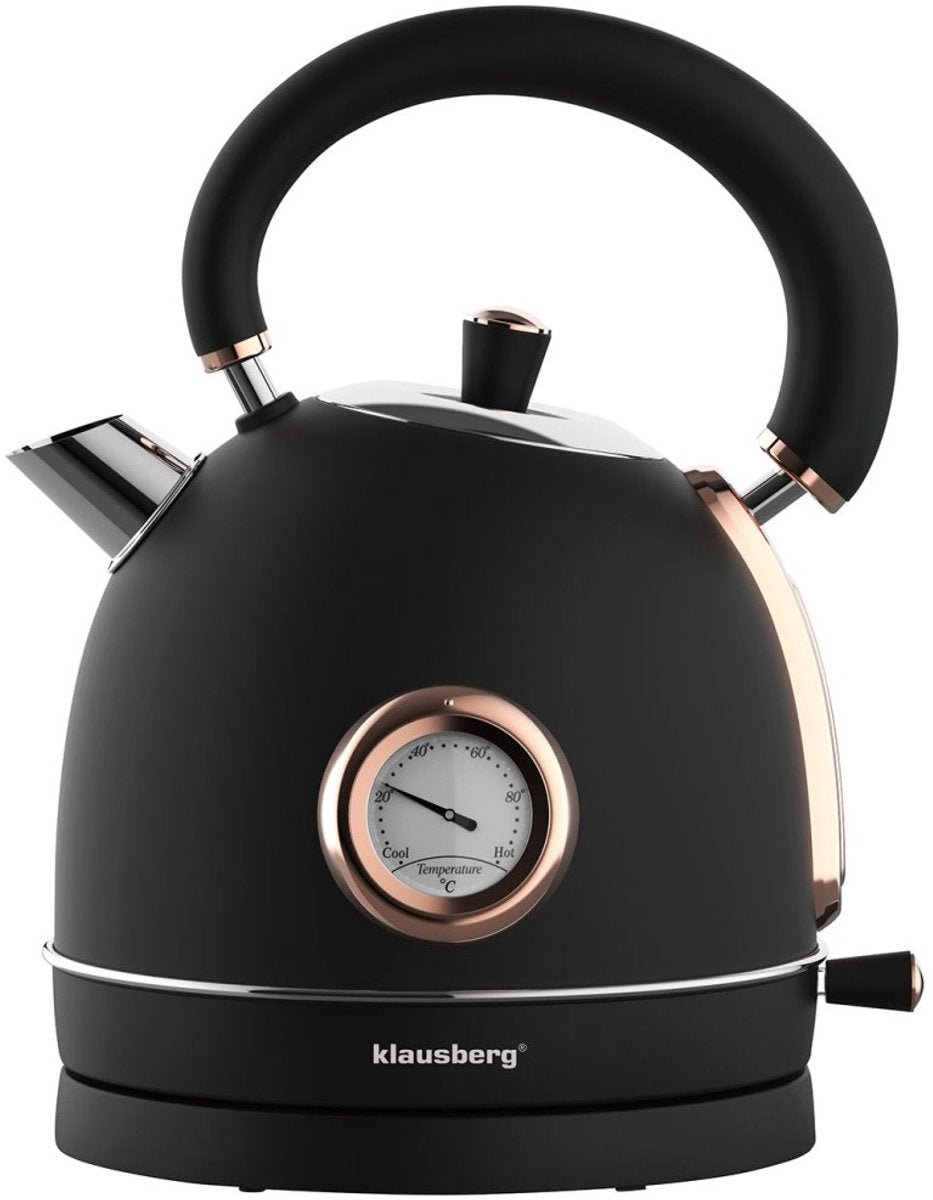 Klausberg 7905 - Retro Waterkoker - 1,8L - RVS - zwart - met thermometer