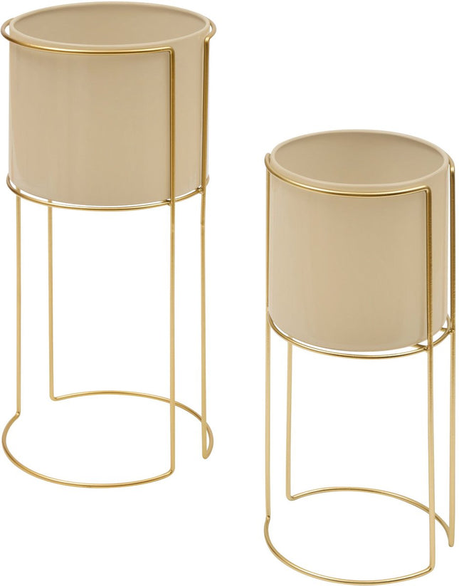 Atmosphera sierpotten van staal op standaard – set van 2, beige en goud, 55 cm
