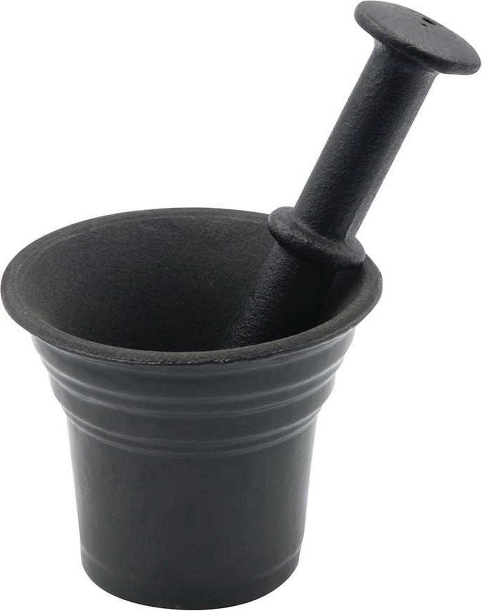 Gietijzeren vijzel met stamper, zwart – extra robuust, Ø 10,5 cm
