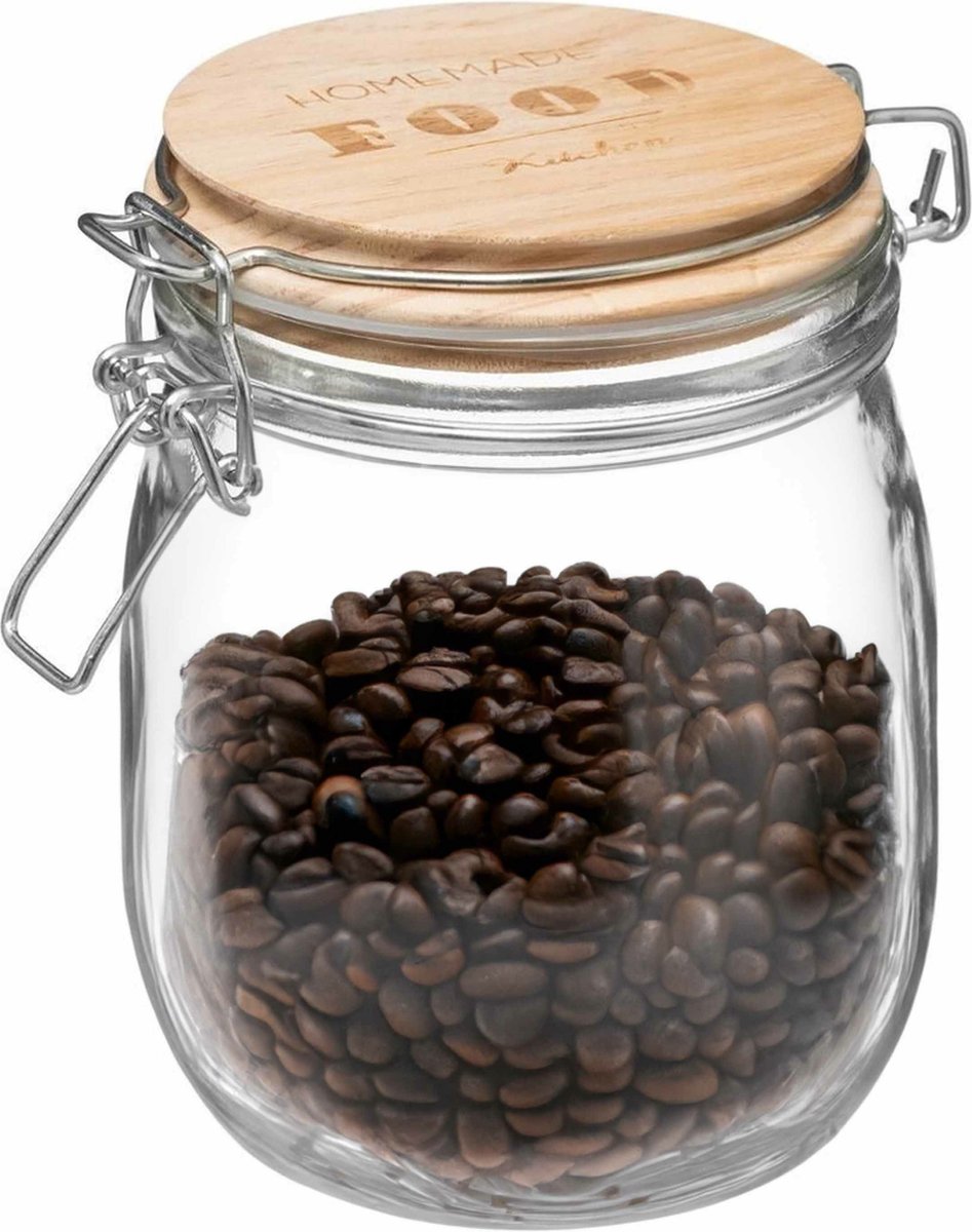 5Five glazen voorraadpot 750 ml – houten deksel met beugelsluiting