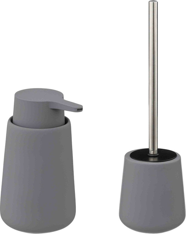 5Five toiletborstel met houder en zeeppompje 250 ml – grijs