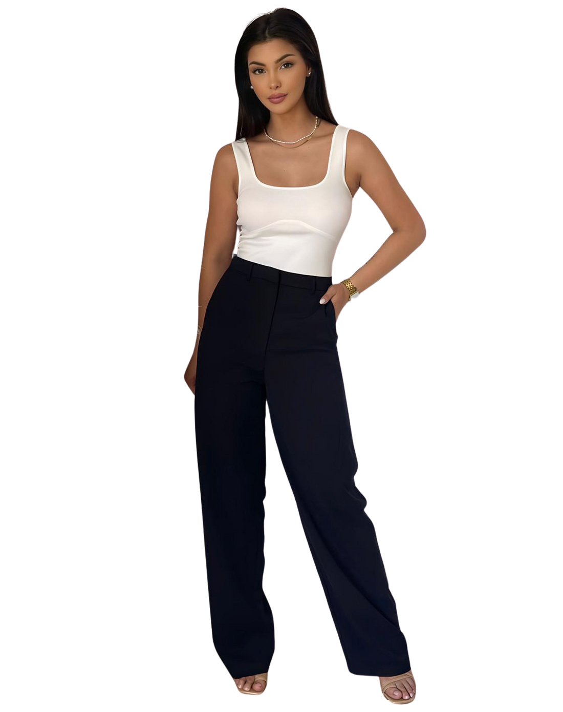 Basic wide leg broek dames – zwart, taupe of olijfgroen, XS t/m XL – foto 5