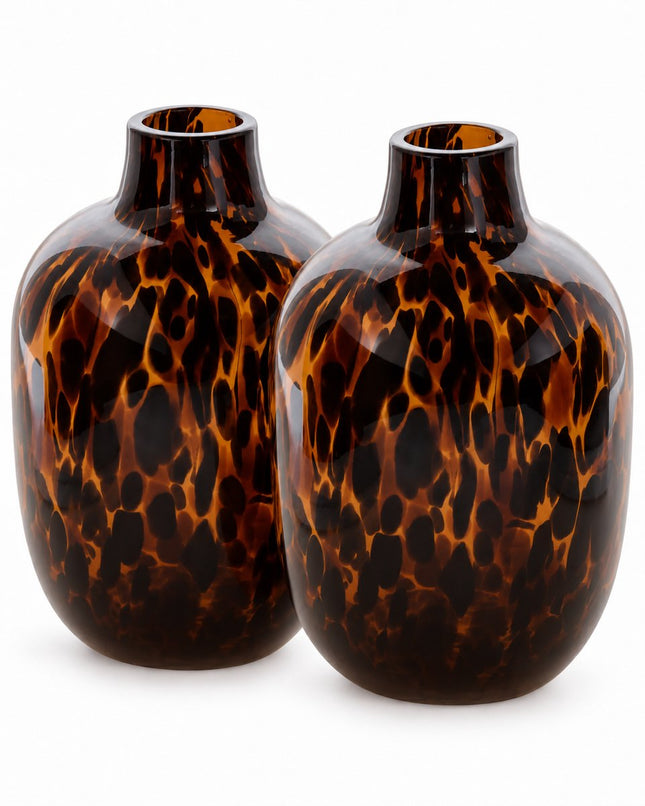 Set van 2 glazen vazen met luipaardprint – bloemenvaas 25,5 cm hoog