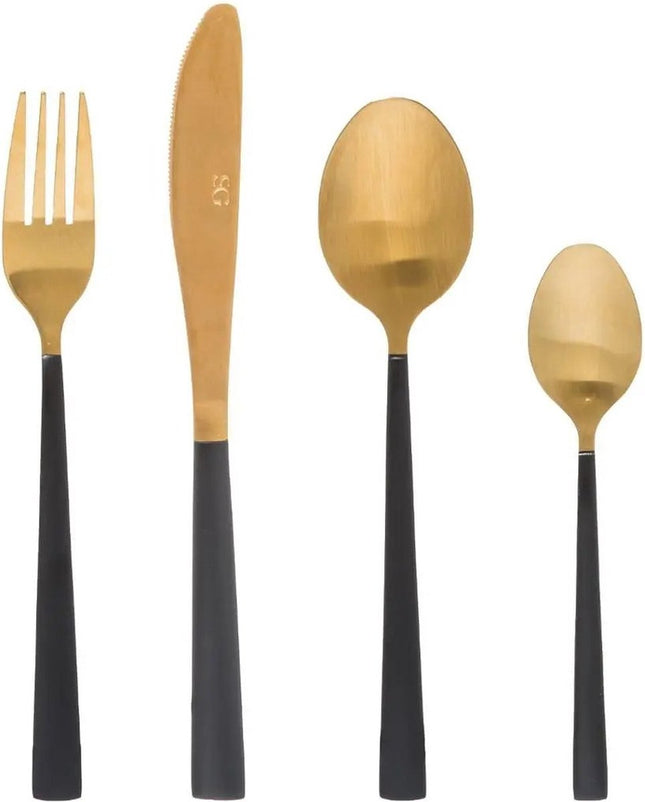 Bestekset 16-delig RVS (inox) goud en zwart – voor 4 personen
