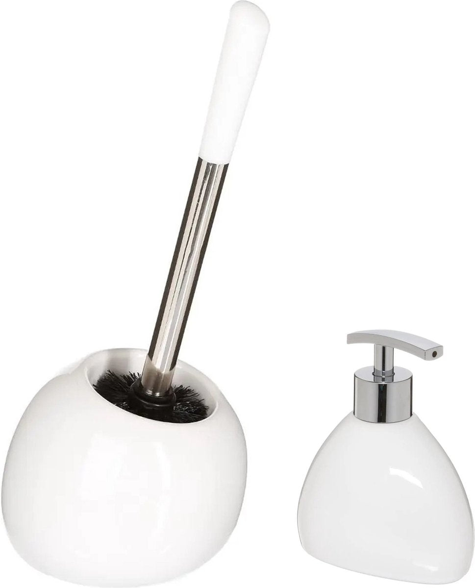 5Five toiletborstel met houder en zeeppompje 300 ml – wit keramiek