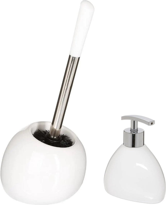 5Five toiletborstel met houder en zeeppompje 300 ml – wit keramiek
