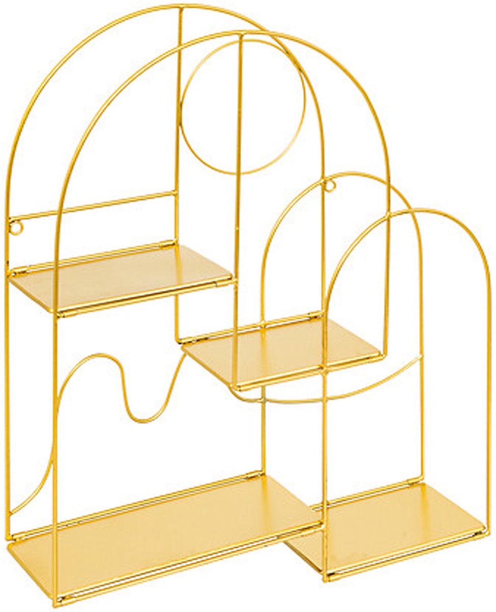 Wandkastje ongelijke vormen - goud - staal - 4 ongelijke plankjes - 50 x 60 cm - wandplanken