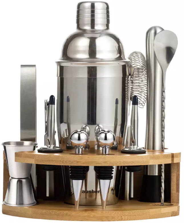 Klausberg KB7655 cocktailset met houder – RVS shaker, maatbeker en zeef