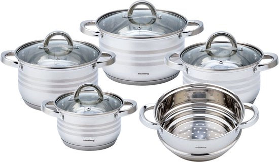 Klausberg 7695 pannenset 9-delig – RVS kookpannen en stoominzet, 16 tot 22 cm