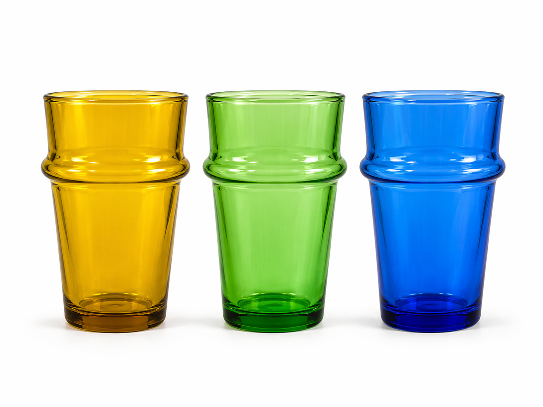 Marokkaanse glazen in geel, groen of blauw – 9,5 cm hoog, Ø 6 cm – foto 2
