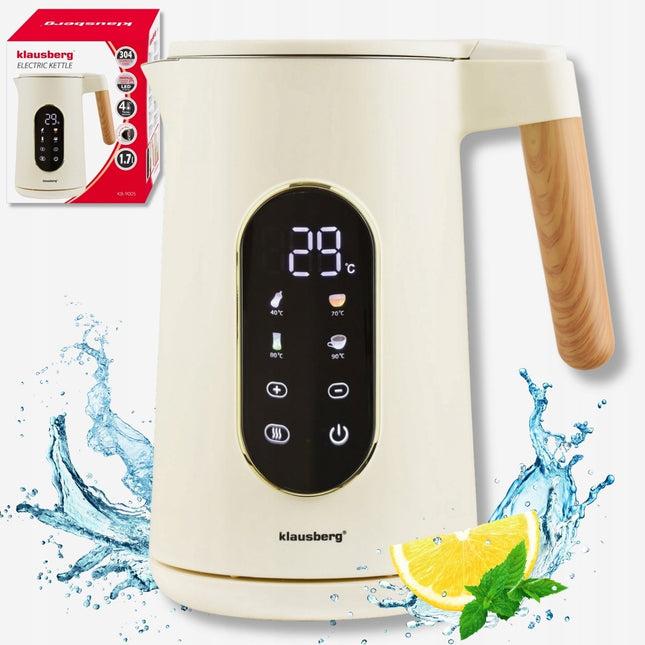 Klausberg KB-9005 waterkoker 1,7 liter – crème, rvs 304, temperatuurregeling