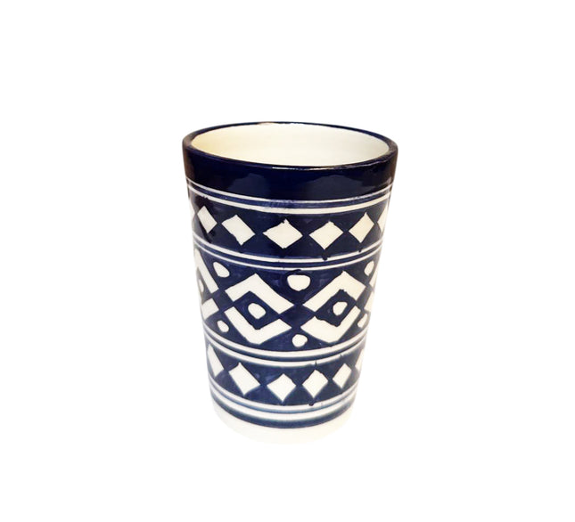 Set van 2 Marokkaanse bekers uit Fès – donkerblauw aardewerk, 10 cm – foto 2