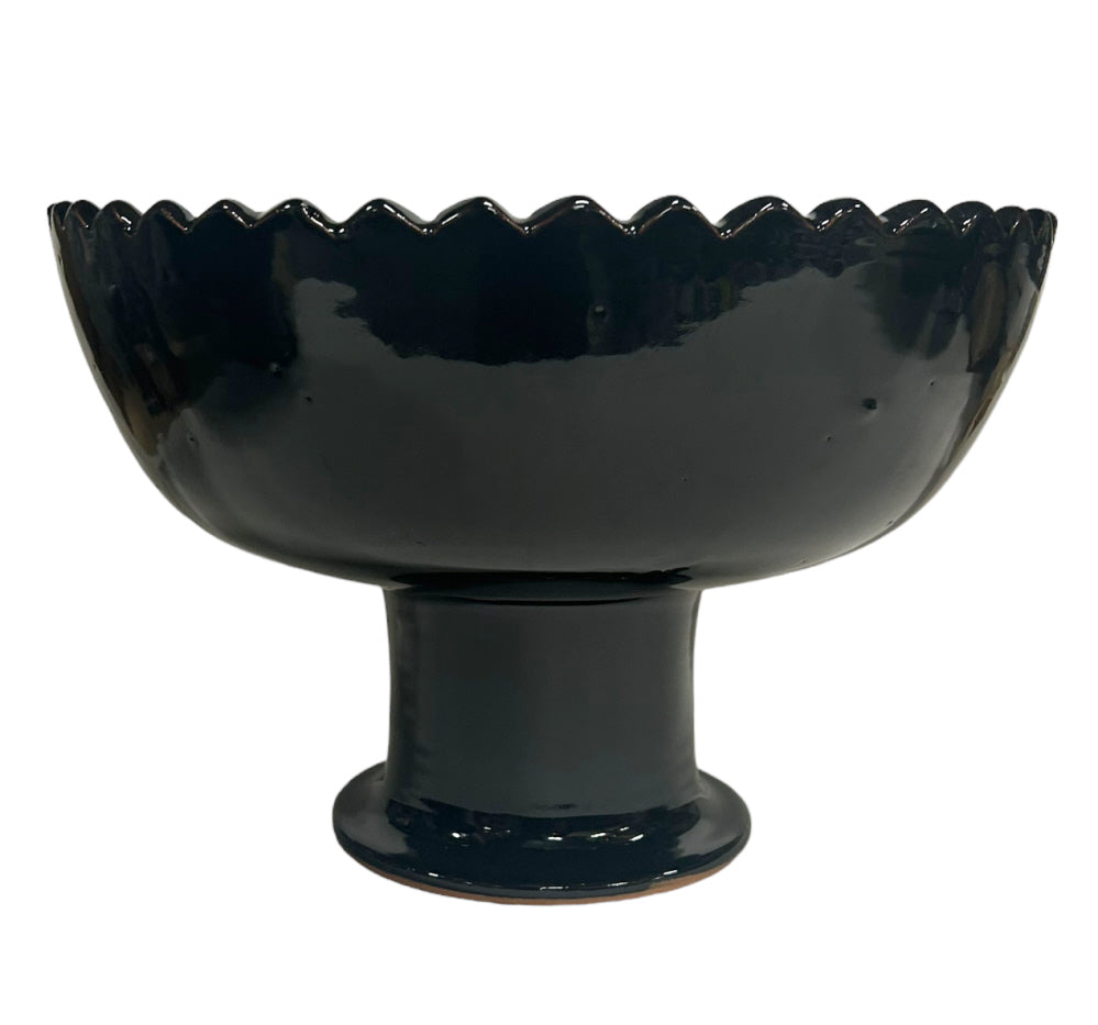Marokkaanse aardewerk kom op voet Shining black – zigzag, Ø 15 tot 30 cm – foto 3
