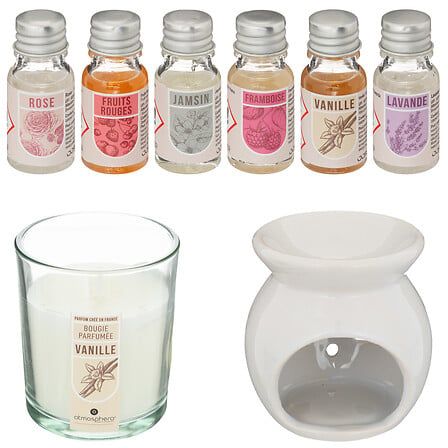 Geurolie cadeauset met oliebrander – 6 geuren van 10 ml en geurkaars vanille – foto 2