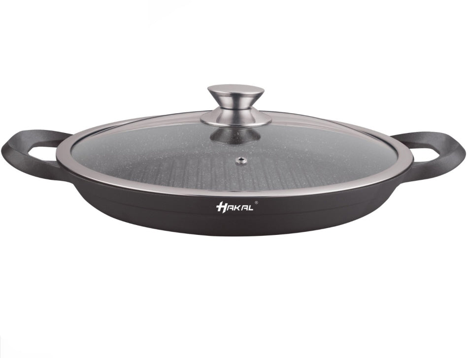 Grillpan 32 cm van gegoten aluminium – non-stick, met glazen deksel – foto 2